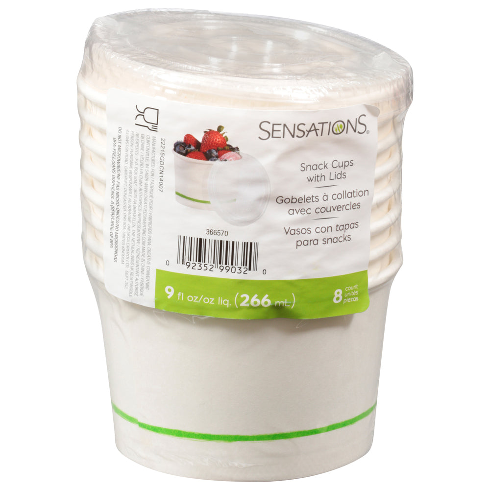 SENSATIONS Paper Snack Cups With Plastic Lids, 9 oz