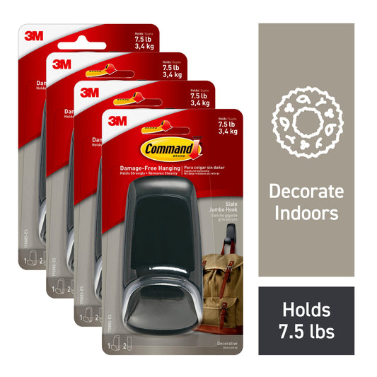 Command Jumbo Wall Hooks - White, 1 Hook + 4 Strips