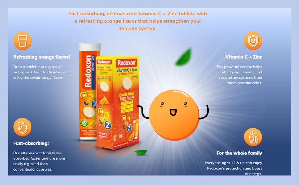 Redoxon Vitamin C + Zinc Tablets - Orange, 20ct