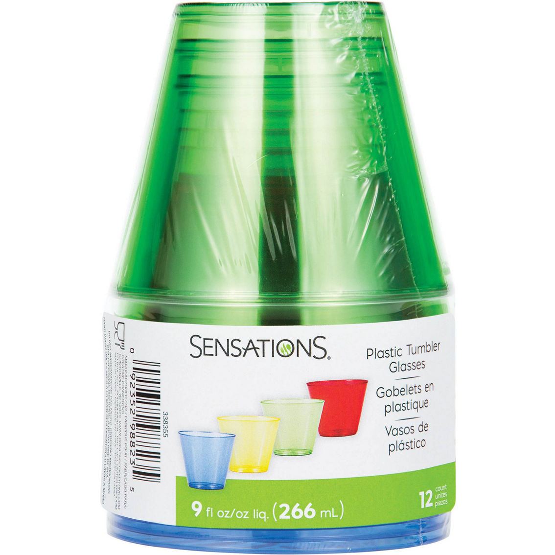 SENSATIONS 9 oz Plastic Tumbler Glasses - Assorted Colors, 12 count