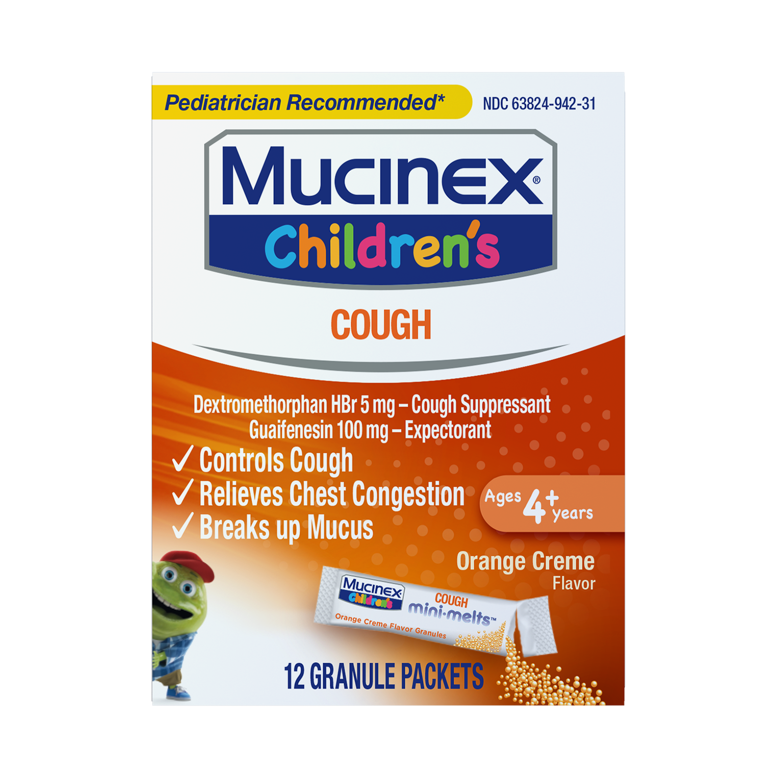 MUCINEX KIDS MINIMELT ORANGE 12CT