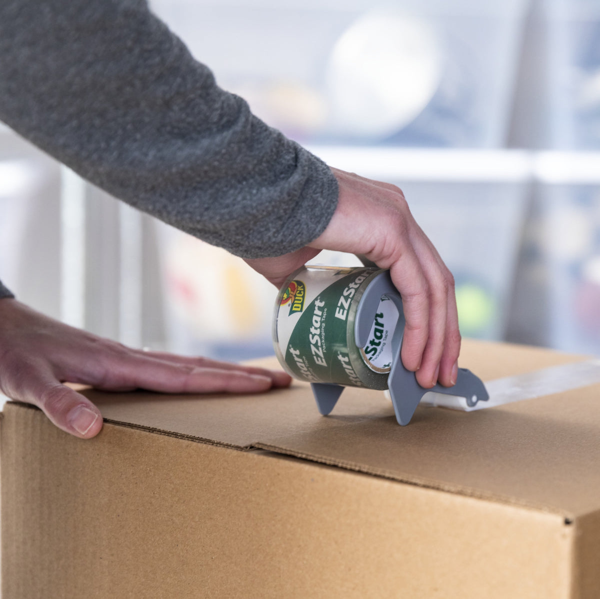 DUCK EZ Start Packing Tape with One-Handed Dispenser - Clear, 1.88" x 50 yds