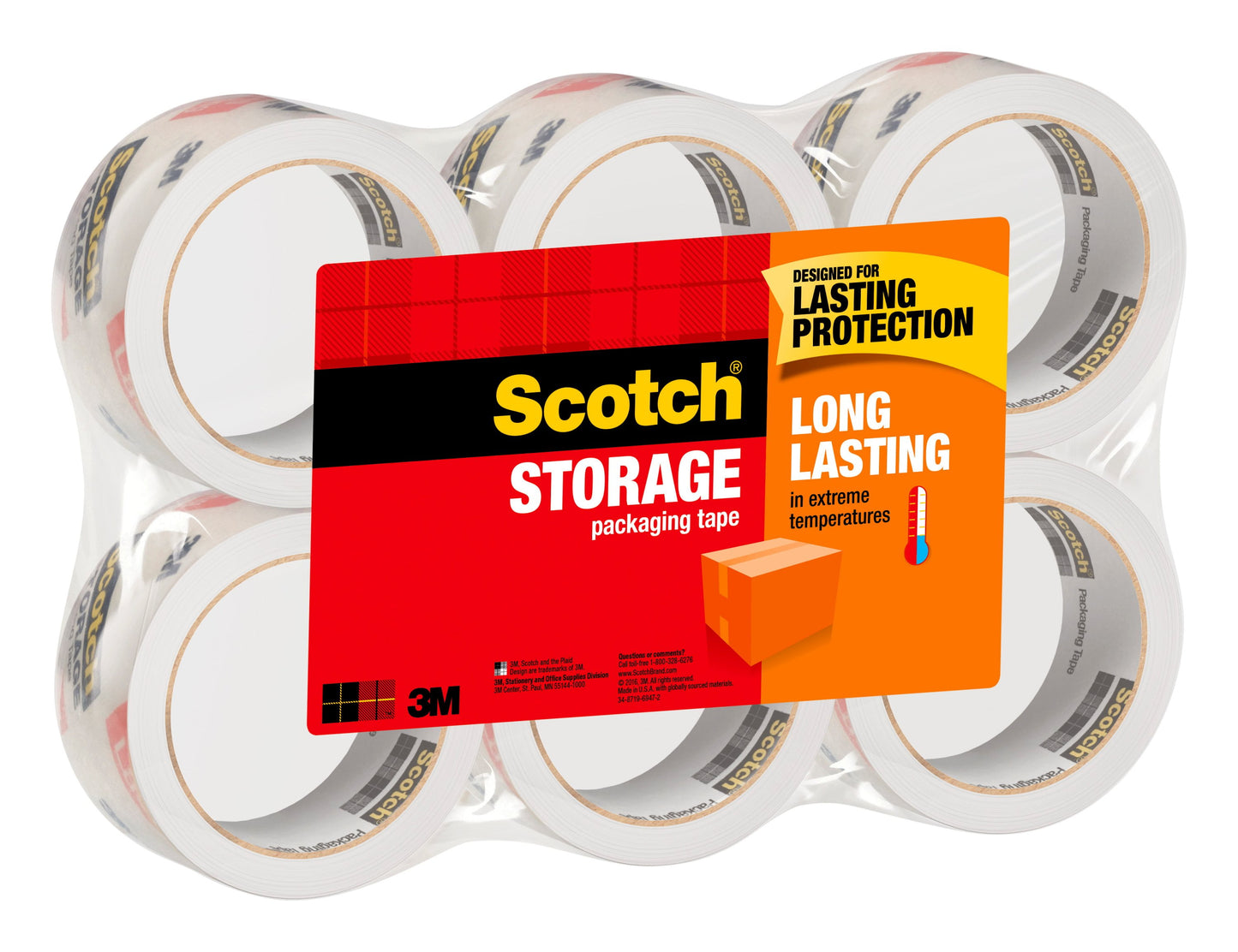3M Scotch Long Lasting Packaging Tape  1 7/8  x 55 Yds  2 Rolls