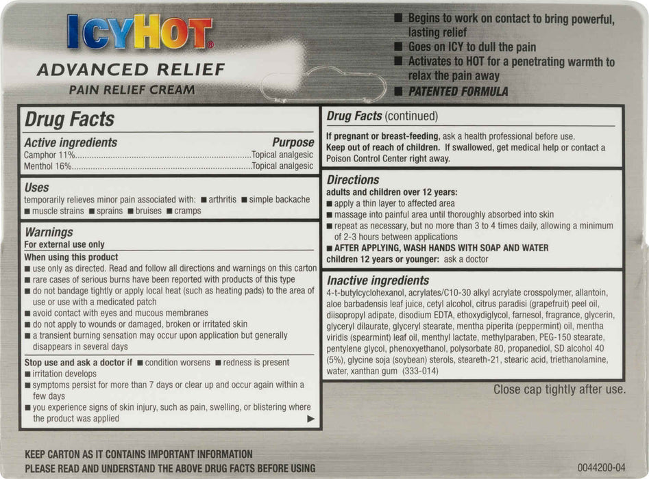 ICY HOT ADVANCED PAIN RELIEF CREAM 2OZ