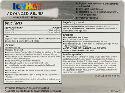 ICY HOT ADVANCED PAIN RELIEF CREAM 2OZ