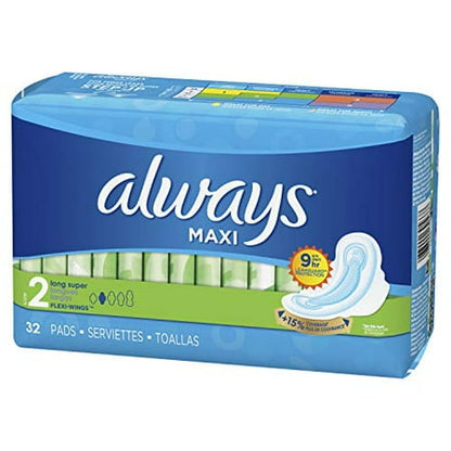 Always Pads Size 2 Maxi 32 Count Long Super 9 Hour