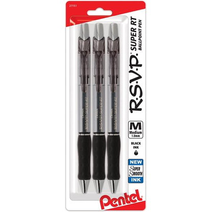 Pentel RSVP Super RT Ballpoint Pen (1.0mm) Medium Line Black Ink 2-Pk