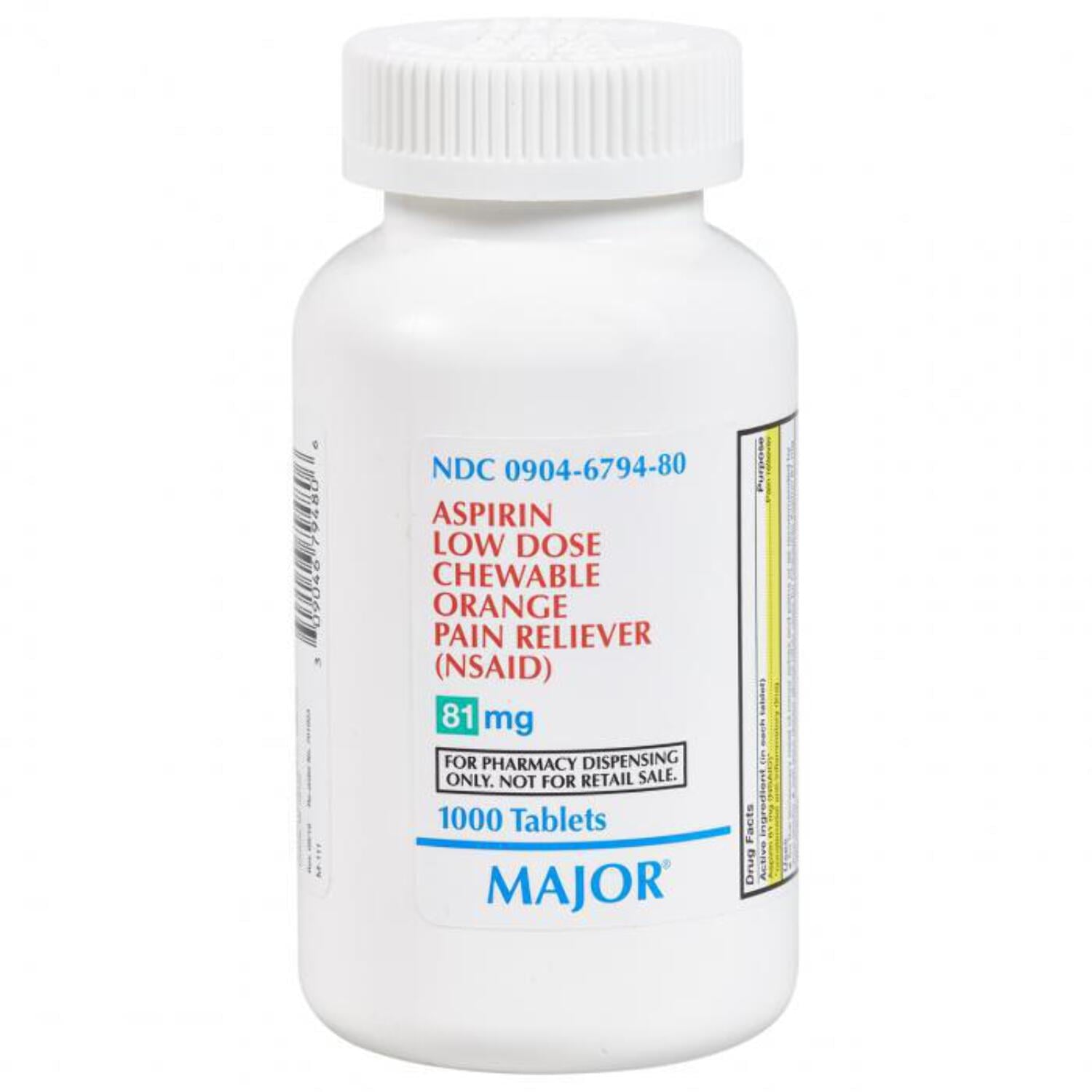 ASPIRIN CW 81MG 1000 LWDS ORN
