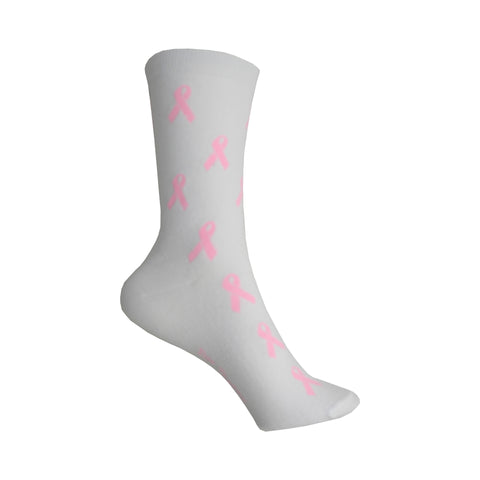 Russell Fashion Foot Women's Pink Ribbon White Crew Socks, 2 pairs