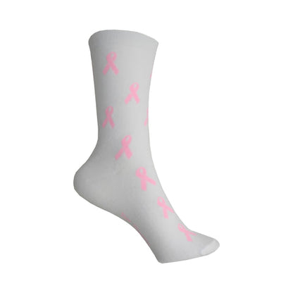 Russell Fashion Foot Women's Pink Ribbon White Crew Socks, 2 pairs