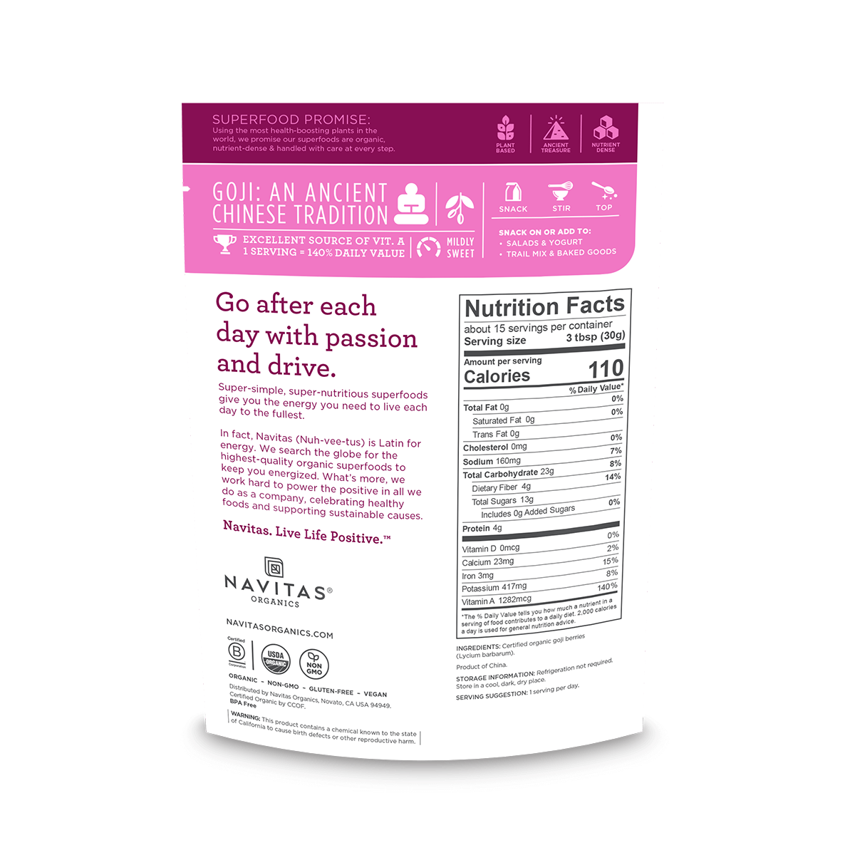 NAVITAS ORGANICS GOJI POWDER,OG2,FRZ DRIED