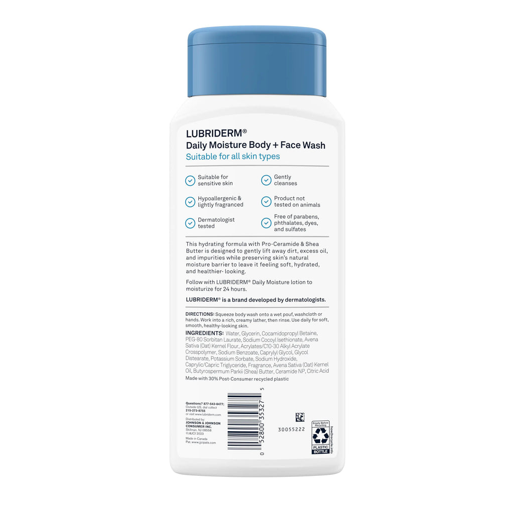 Lubriderm Daily Moisture Body+ Face Wash 16oz All Skin Types