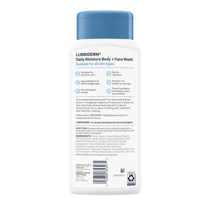 Lubriderm Daily Moisture Body+ Face Wash 16oz All Skin Types