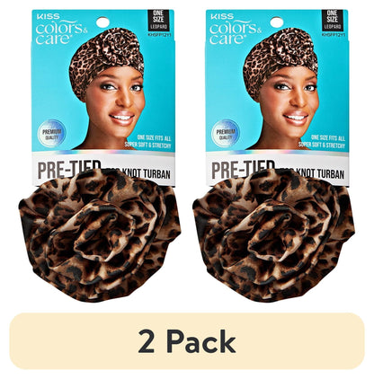 KISS Colors & Care Pre-Tied Top Knot Turban, One Size - Leopard