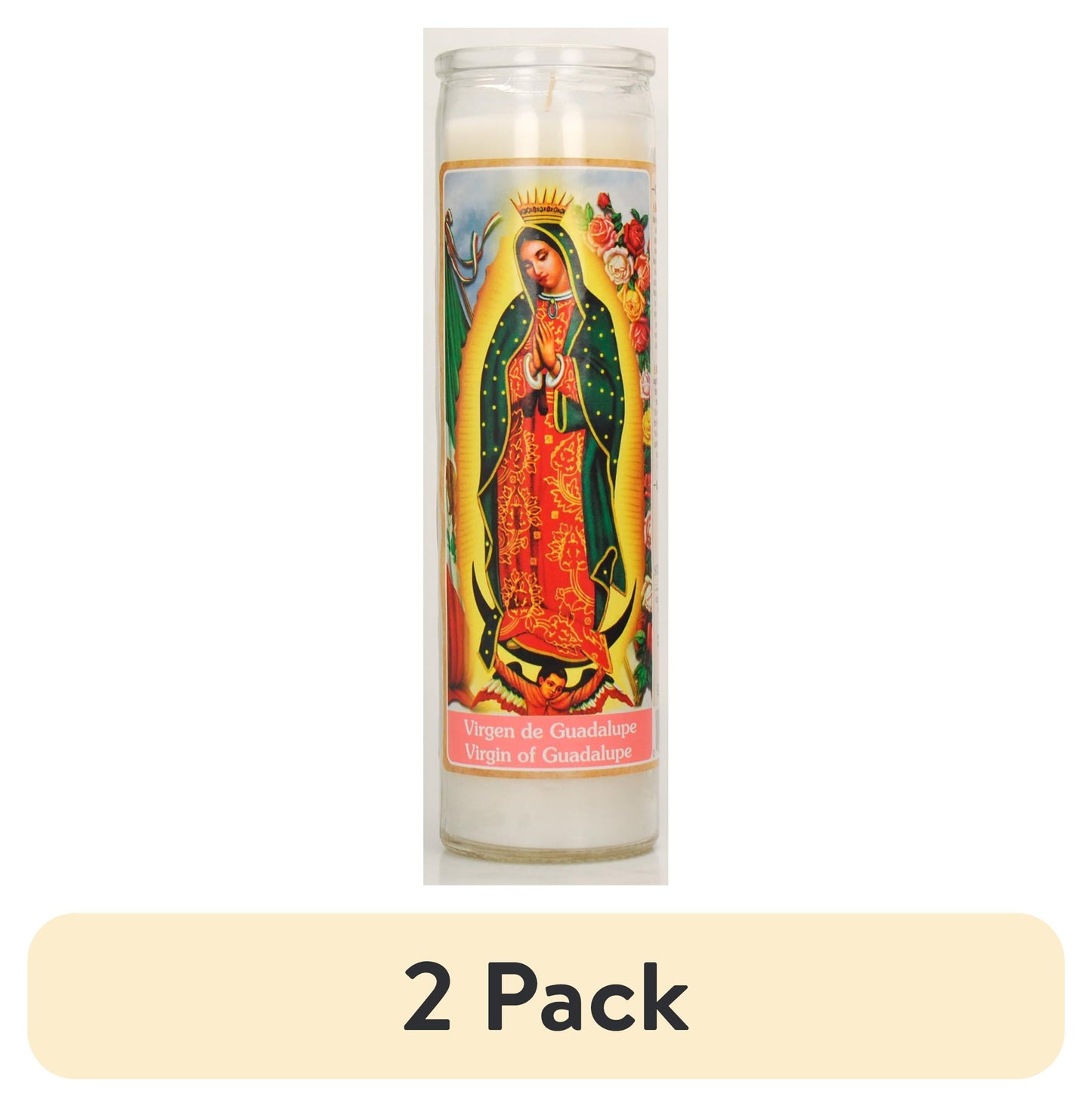 Star Candle Prayer Candle, 8in - Dual Saints - Virgin of San Juan de los Lagos & Our Lady Of Guadalupe