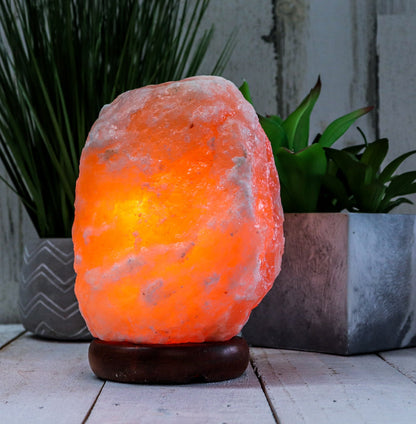 HIMALAYAN SALT SALT LAMP,WOOD BASE,7-8IN
