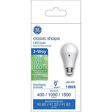 GE Lighting 3-Way A19 LED Light Bulb, 150/100/50 Watt Replacement, Soft White, 1 pack