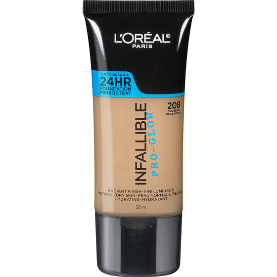 L'ORÉAL PARIS Infallible Pro-Glow Foundation, 208 Sun Beige, 1 fl. oz.