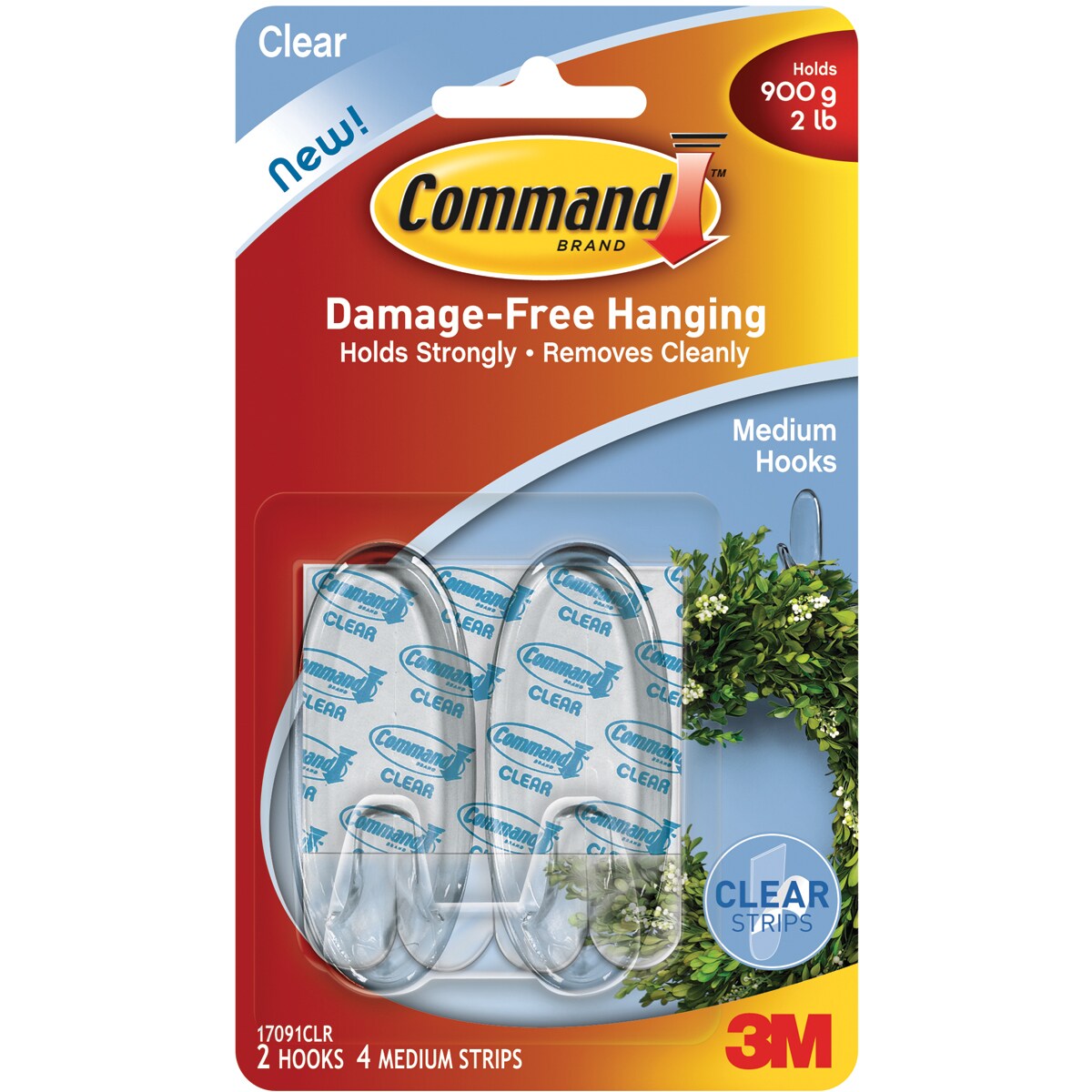 Command Medium Outdoor Window Hooks - Clear, 2 Hooks + 4 Strips