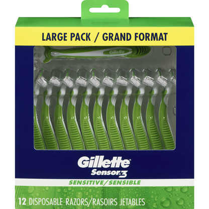 Gillette Mens Sensor 3 Razor Disposable 9 Count Sensitive