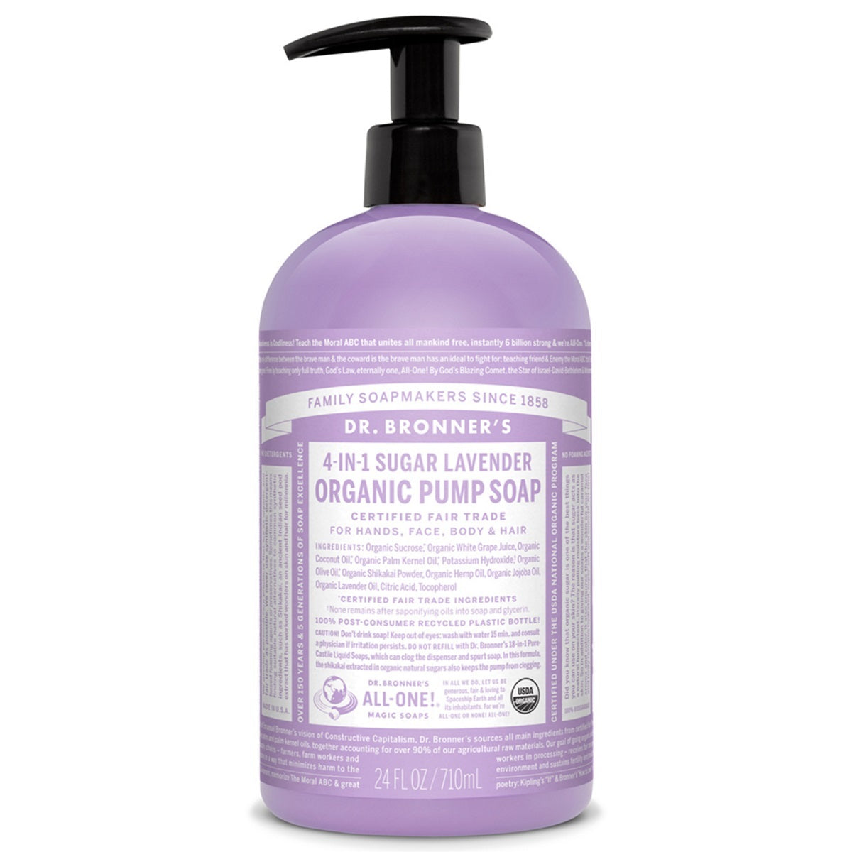 Dr. Bronners Organic Sugar Soap 12oz Lavender Pump