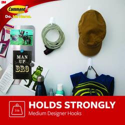 Command Medium Designer Wall Hooks - White, 2 Hooks + 4 Strips
