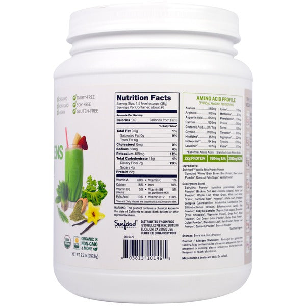 SUNFOOD SUPERGREENS,OG2,PROTEIN