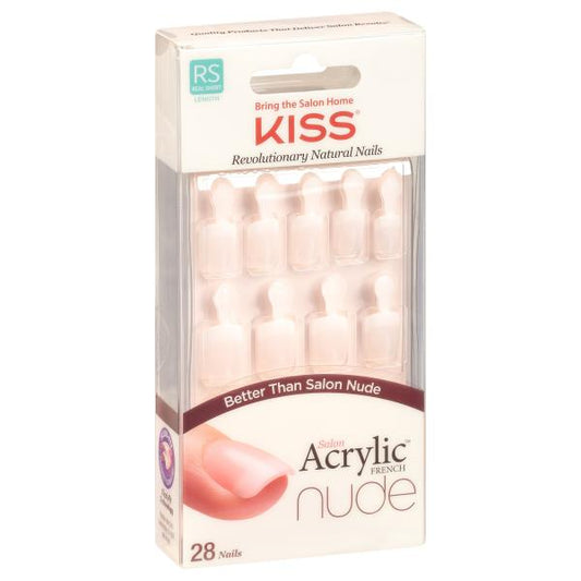 Kiss Salon Acrylic French 28 Count Real Short Length Nude
