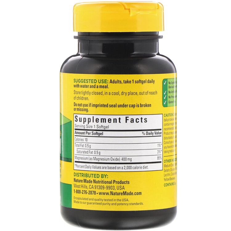 MAGNESIUM 400MG GELCAP 60CT NAT MADE