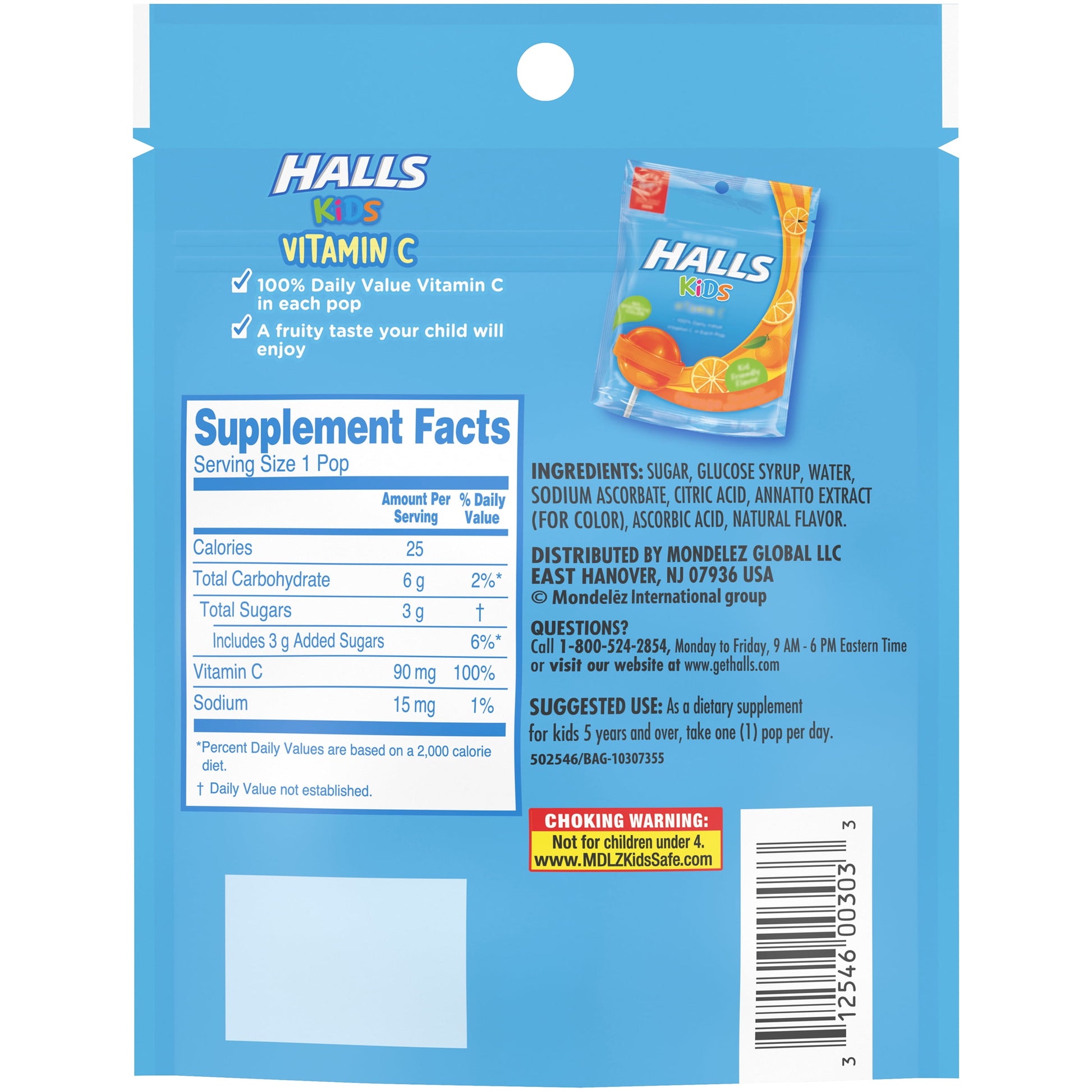 HALLS KIDS POPS BAG ORANGE 10PC