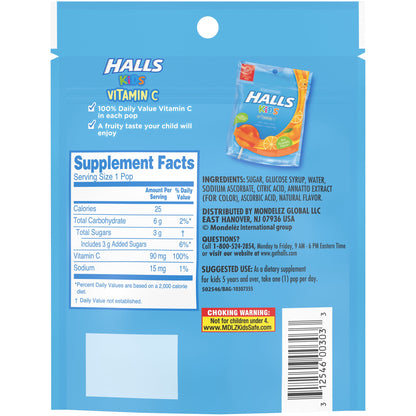 HALLS KIDS POPS BAG ORANGE 10PC