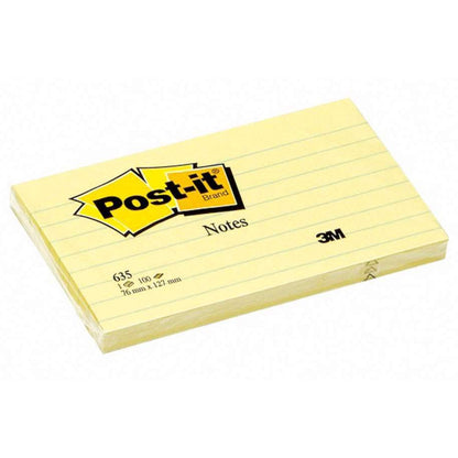 3M Post-it Notes 3" x 3", Canary Yellow, Lined, 2 Pads/Pack
