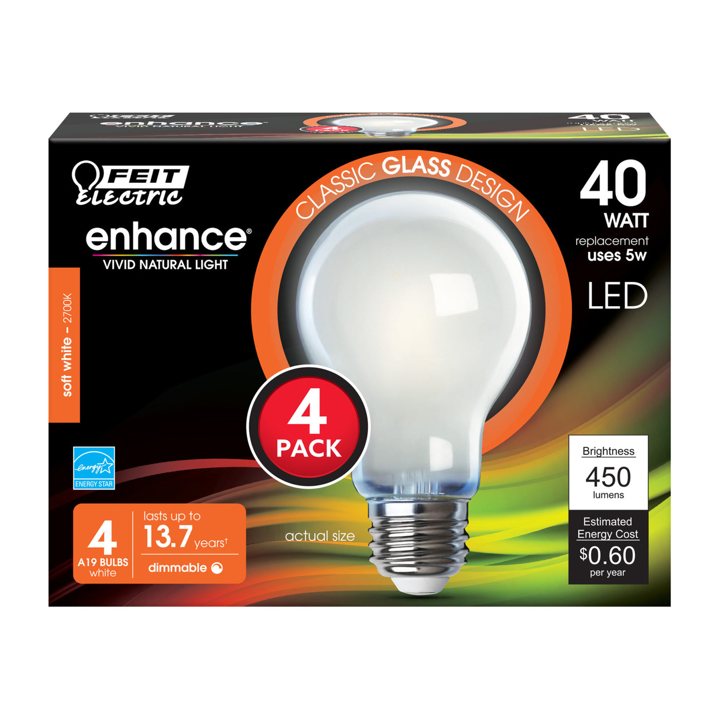 LED A19 NONDIM 450L 27K 4PK