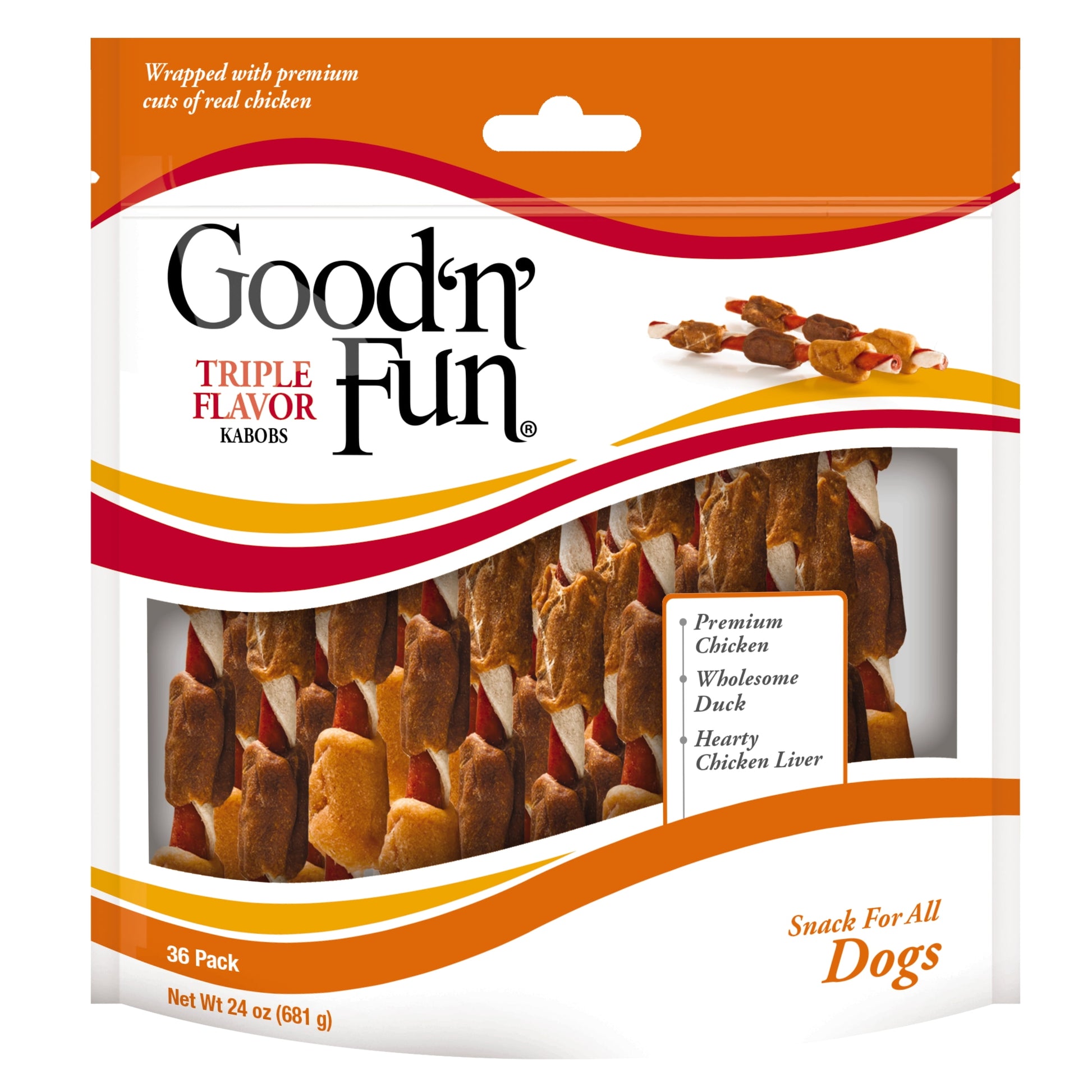 Good 'n' Fun Triple Flavored Rawhide Kabobs for Dogs, 36 count