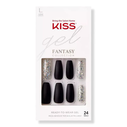 Kiss Gel Fantasy Collection 24 Count Blk/Sparkle Long Length