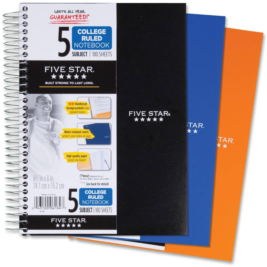 iScholar 5 Subject College Ruled Notebook - Assorted Colors