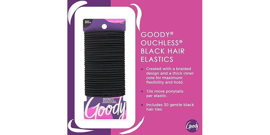 Goody Ouchless Elastic Hair Ties - Black, 51 count