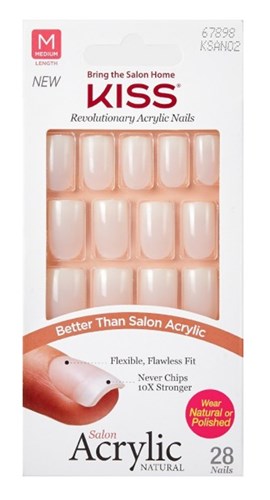 Kiss Salon Acrylic Natural 28 Count Medium Length Flat Tip