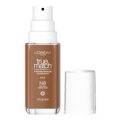 L'ORÉAL PARIS True Match Super-Blendable Foundation, Medium Coverage, N8, Medium Deep, 1 fl. oz.