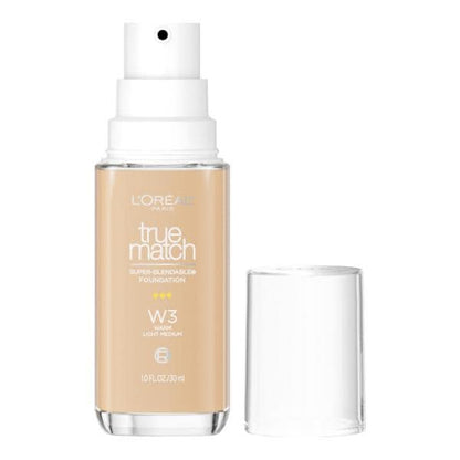 L'ORÉAL PARIS True Match Super-Blendable Foundation, Medium Coverage, W3, Light Medium, 1 fl. oz.