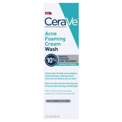 Cerave Acne Foaming Cream Wash Max Strength 10% Bpo 5oz