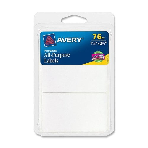 Avery All Purpose Labels, 1.5" x 2.75" - White, 76 count