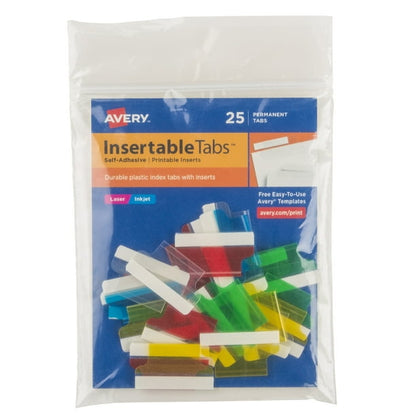 Avery Insertable Self-Adhesive Index Tabs with Printable Inserts - Assorted, 25 count