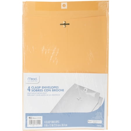 Mead Clasp Envelopes, 9" x 12", Brown Kraft, 4 CT