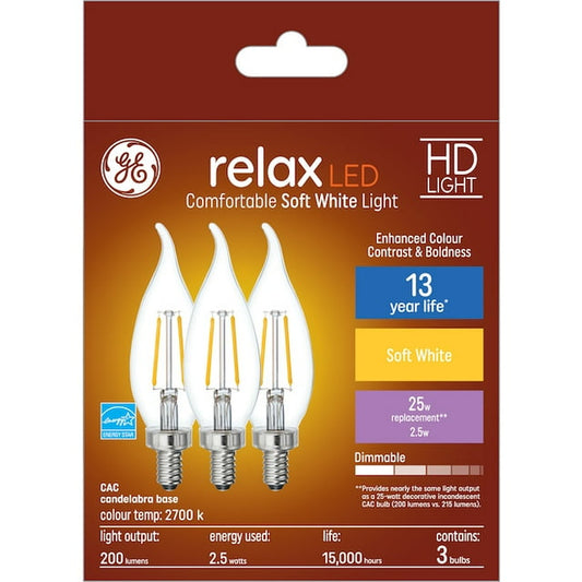 GE 3.5W LED Clear Dimmable CAC Decorative Light Bulbs (2-Pack)