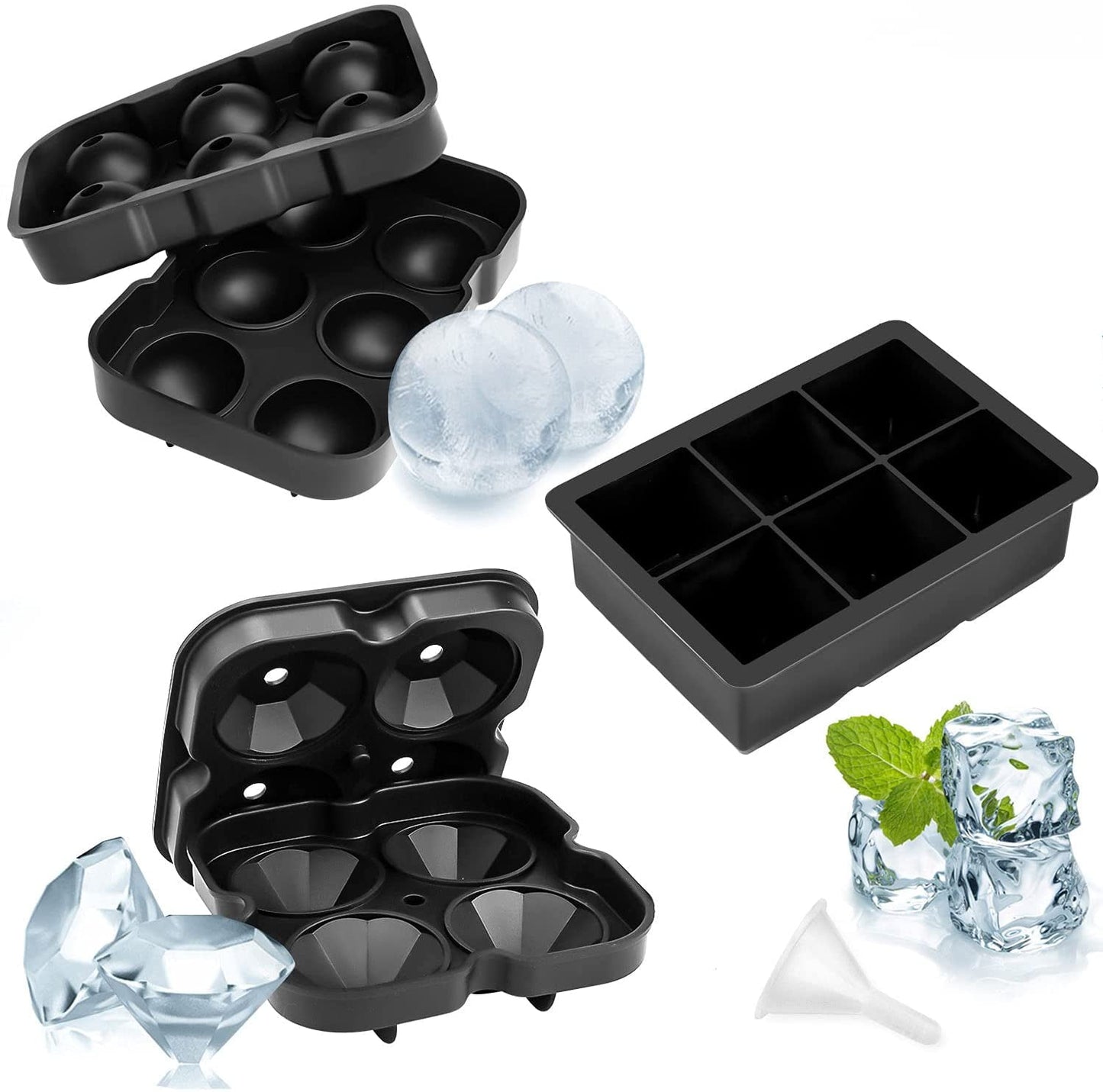barY3 Gray Silicone Ice Tray, 4 cubes - Large Spheres