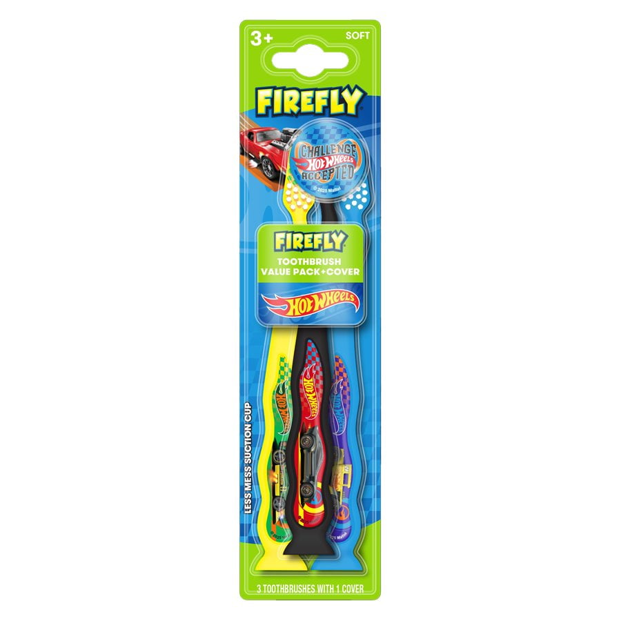Firefly Toothbrush Hot Wheels 3 Count Value Pk W/Cover (6in)