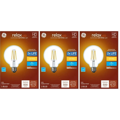 GE Lighting Relax HD G16.5 LED Light Bulbs, Vanity Globe Lights, 40 Watt Replacement, Soft White, 2 pack
