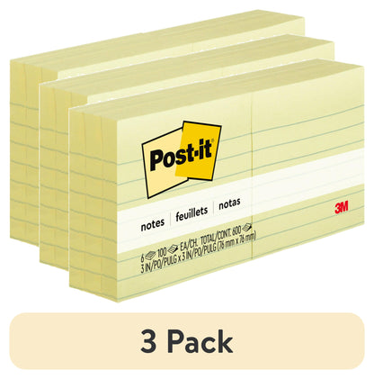 Post-it Sticky Notes 4 Pad Pack, 3" x 3" - Canary Yellow