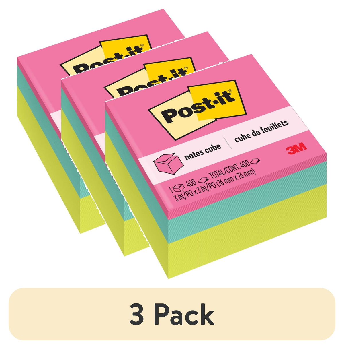 Post-It Notes Cube 3 Colors - 400 Sheets